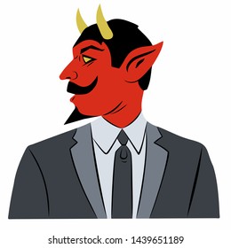 isolated illustration of a devil in a suit , colored drawing, white background