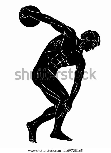 Isolated Illustration Discus Thrower Black White Stock Vector (Royalty ...