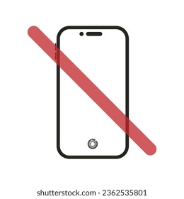 Isolated illustration of do not or prohibited to use cellular phone, cellphone, smartphone with red crossed out