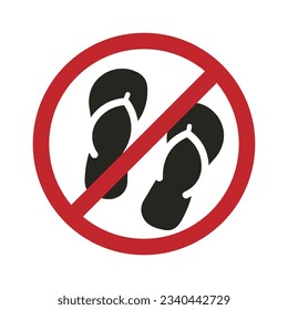 Isolated illustration of do not wear flip flop, slippers, sandal, sandals, casual footwear with red circle crossed out of disallowed, do not, restriction icon