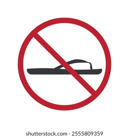 Isolated illustration of do not wear flip flop, slippers, sandal, sandals, open footwear with red circle crossed out of disallowed, do not, restriction icon