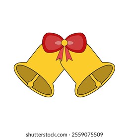 Isolated illustration double Christmas bells with red ribbon on top