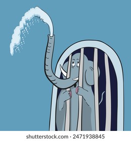 ilustración aislada elefante en la cárcel en el zoológico en el Vector. icono de objeto para el diseño de la etiqueta engomada