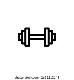 Isolated illustration features a black dumbbell on a transparent background. Outlined symbol represents strength and physical exercise.