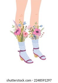 Isolated illustration of female legs with flowers. Concept for International Women s Day and other use