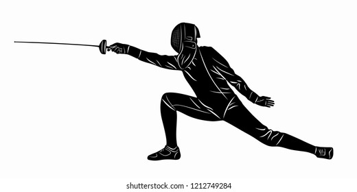 Isolated Illustration Fencer Black White Drawing Stock Vector (Royalty ...