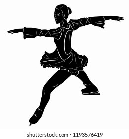 isolated illustration of a figure skater , black and white drawing, white background