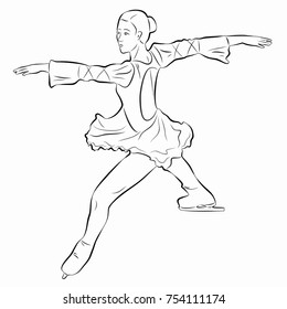 isolated illustration of a figure skater , black and white drawing, white background