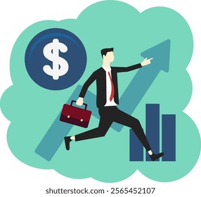 Isolated Illustration financial businessman toward success