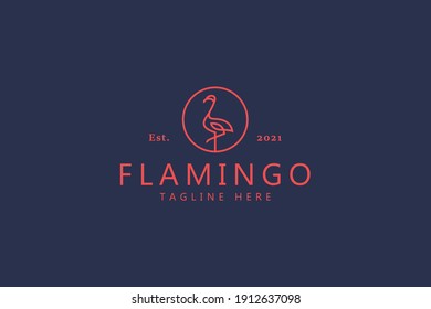 Isolated Illustration Flamingo Bird Logo. Monoline Style Creative Idea Brand Identity and Useful for Any Product. Z Generation Branding Trend.