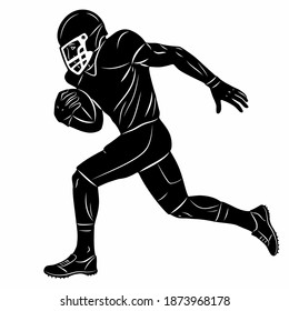 isolated illustration of a football player, black and white vector drawing, white background