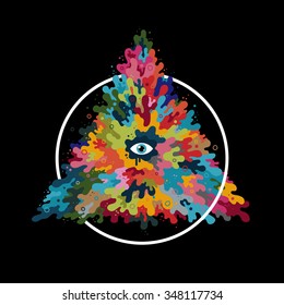 Isolated illustration with funky liquid creature in the shape of a pyramid.