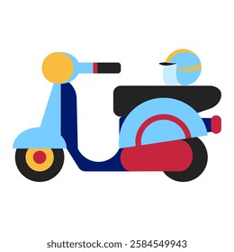 Isolated illustration funny cartoon blue color scooter motorcycle and helm