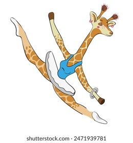isolated illustration giraffe ballerina in jump in vector. object icon for poster sticker design logo print