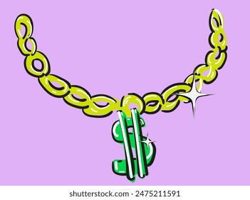 isolated illustration gold chain with dollar sign in vector. object icon for poster sticker design logo print