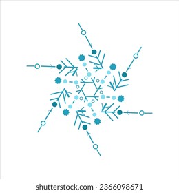 Isolated illustration of gradient blue icon snow flakes graphic element decoration winter, Christmas, holiday December, cold, cool, air conditioning