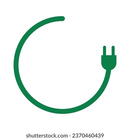 Ilustración aislada de la energía eléctrica de reciclado redondo de círculo verde con cable y enchufe redondos, para vehículos eléctricos, electrónicos o e-car renovables