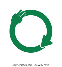 Isolated illustration of green recycle round circle sign, recycling with illustration pictogram triangle with arrow