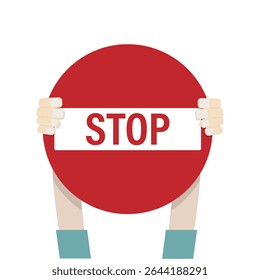 Isolated illustration of a hand holding stop board to indicate warning and protection