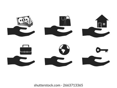 Ilustración aislada levanta a mano el objeto para el negocio de las finanzas y el icono de propiedad