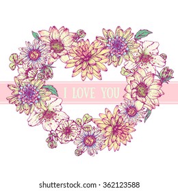 Isolated illustration of heart flower. Vector, hand-drawn images.