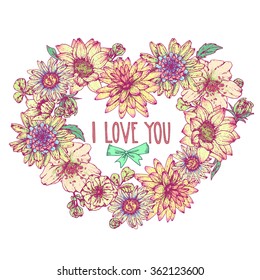 Isolated illustration of heart flower. Vector, hand-drawn images.