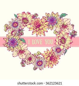 Isolated illustration of heart flower. Vector, hand-drawn images.