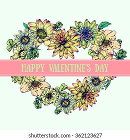 Isolated illustration of heart flower. Vector, hand-drawn images.