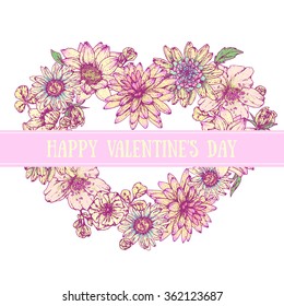 Isolated illustration of heart flower. Vector, hand-drawn images.