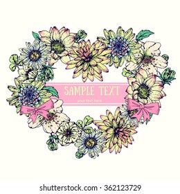 Isolated illustration of heart flower. Vector, hand-drawn images.