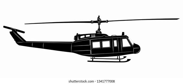 isolated illustration of helicopter. black and white drawing, white background