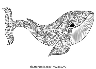 Isolated illustration with high details in zentangle style. On a white background.
