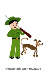 Isolated illustration of hunter with dog