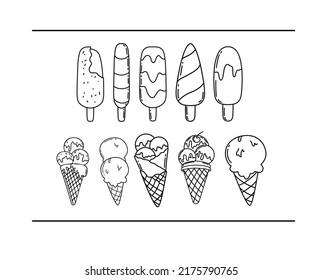 Isolated illustration of ice cream in black and white 