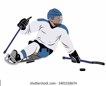 isolated illustration of  invalid ice hockey player , colored  drawing, white background