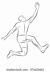 isolated illustration of jumping man , black and white drawing, white background