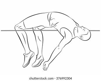 isolated illustration of jumping man , black and white drawing, white background