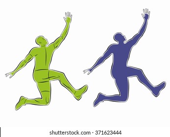 isolated illustration of jumping man , color drawing, white background