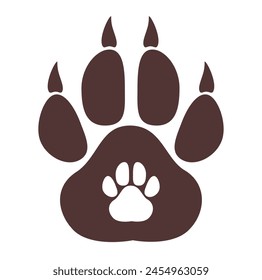 Isolated illustration of a large dog is paw footprint with a small footprint inside. Logo for pet store, business card, 