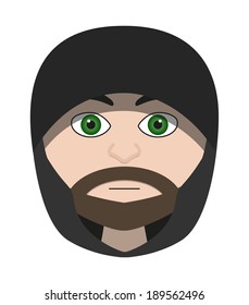 Isolated illustration of man with a beard in a hood