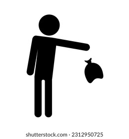 Isolated illustration of man throw plastic bag of trash, template for keep clean sign, do not litter icon design graphic resource