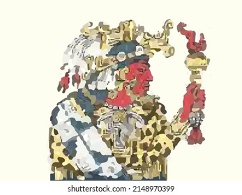 Isolated illustration of Maya people. Tribal design.  Mexican illustration. Mayan aztec design.