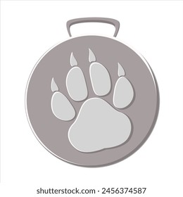 Isolated illustration of a medal, tag and keychain for a pet depicting a dog paw print. Pet shop or shop concept. 