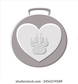 Isolated illustration of a medal, tag and keychain for a pet depicting a dog paw print. Pet shop or shop concept. 