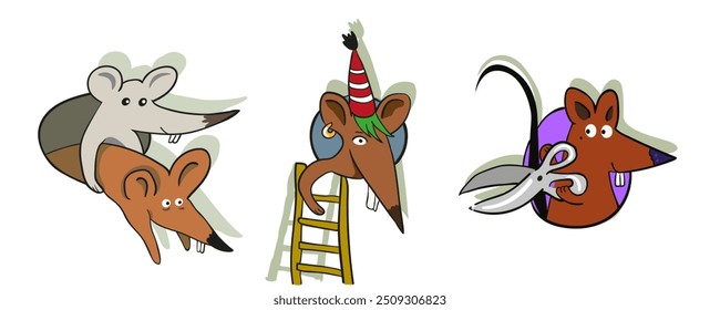 ilustração isolada mice caracteres definidos em vetor. ícone de objeto para poster adesivo design logotipo imprimir