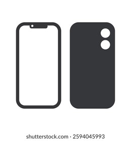 Isolated illustration of a mobile phone from front and back views, showing the screen and camera features