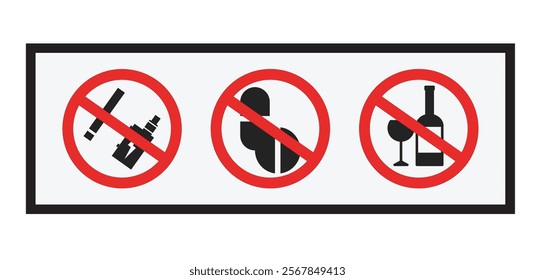 Isolated illustration no smoking, no drugs, no alcohol on white background