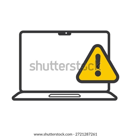 Isolated illustration of notebook with yellow warning triangle and exclamation mark, symbol for alert, error, or mobile security issue.