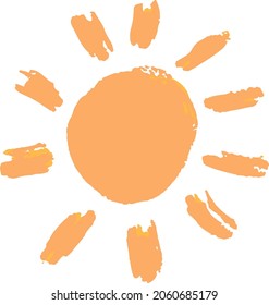 Einzige Illustration von Orangensonne mit Strahlen im minimalen Doodle-Stil