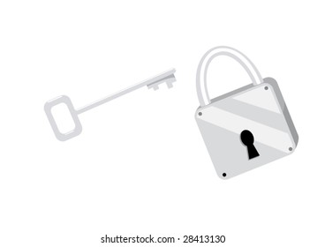 Isolated illustration of the padlock and the key. Vector illustration.